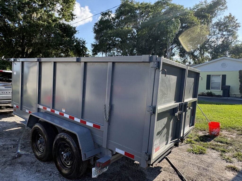 15-yard dump trailer delivered with rear gates, ready to load